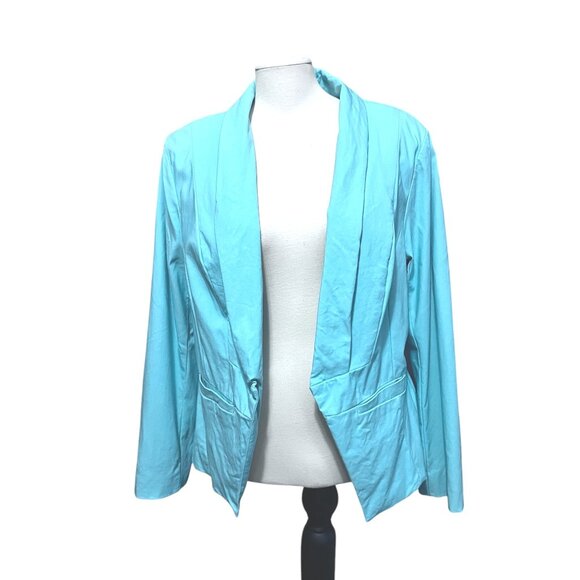 Torrid Blue Open Front Blazer Jacket Size 1 (1XL) Womens Lightweight Stretch Nyl - Picture 1 of 13